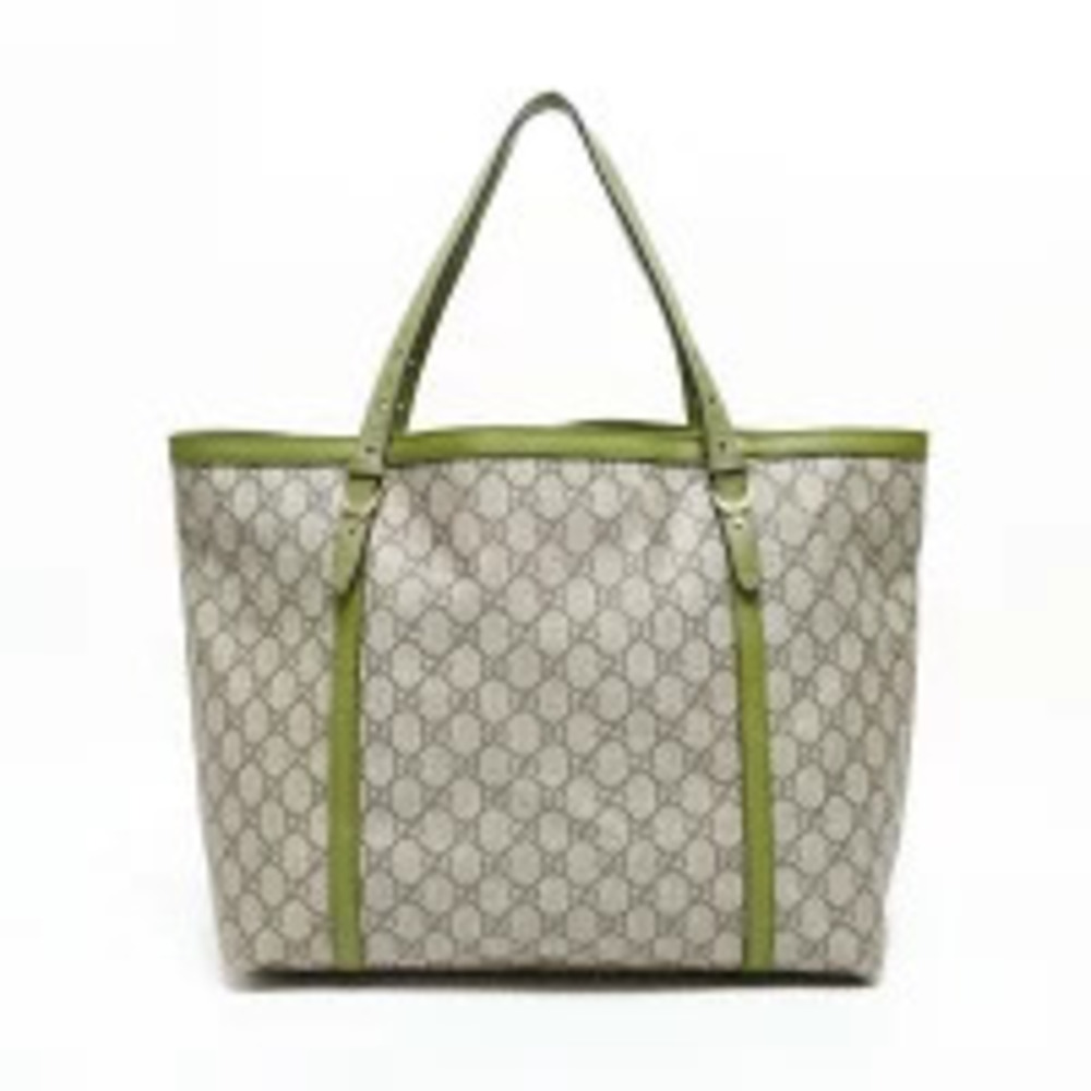 Gucci Green Leather Beige Supreme Bag Tote GG